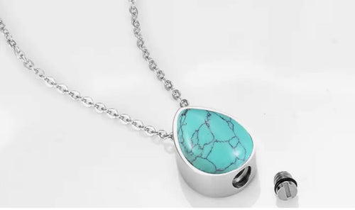Oval Turquoise Enamel and Silver Cremation Urn Pendant - Optional Personalisation