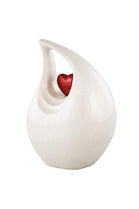 Large Pearl and Red Enamel Heart Teardrop Adult Urn