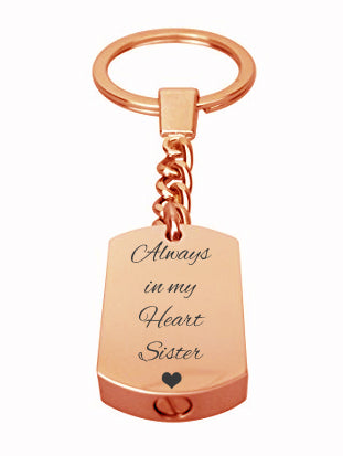 Always in my Heart Sister Rose Gold Cremation Urn Keychain Keyring
