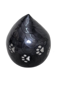 Black Teardrop Silver Paws Urn - Pet Dog Cat Ashes | Love to Treasure
