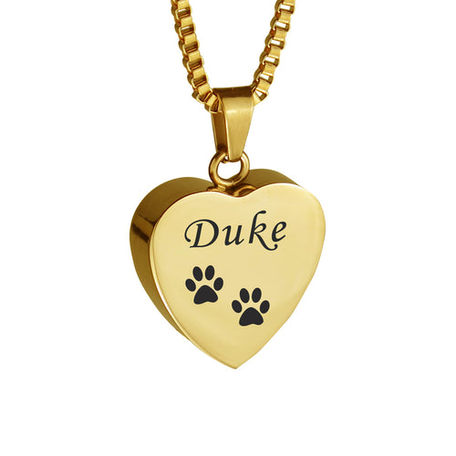 Personalised Gold Heart Pet Paws Ashes Urn Pendant | Love to Treasure