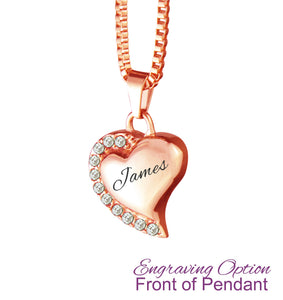 Rose Gold Heart with Crystals Cremation Urn Pendant - Optional Personalisation