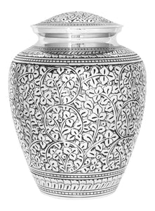 Large Silver Vintage Urn for Adult or Pet Ashes Cremains Memorial Funeral
