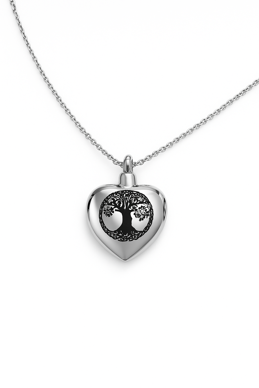 Silver Heart with Tree of Life Cremation Urn Pendant with Optional Personalisation