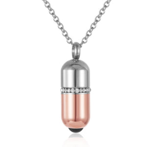 Silver and Rose Gold  Crystal Cylinder Cremation Urn Pendant