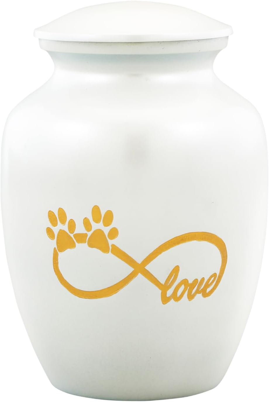 White and Gold Love Paws Urn with Optional Personalisation