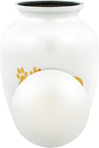 White and Gold Love Paws Urn with Optional Personalisation