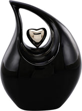Large Black Enamel with Silver Heart Teardrop Adult Urn