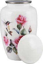 Large White Adult Urn with Humming Bird and Optional Personalised Engraving