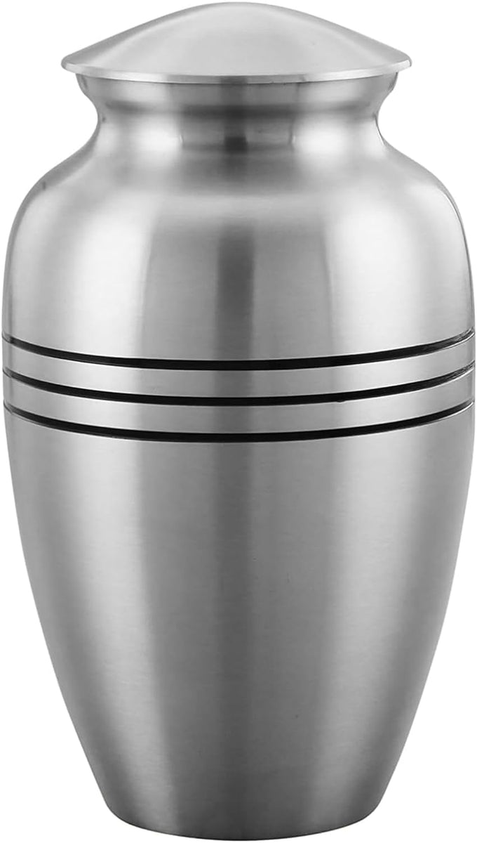 Large Silver and Black Band Adult Brass Urn with Optional Personalisat ...