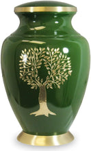 Large Green and Golden Tree of Life Adult Brass Urn with Optional Personalisation