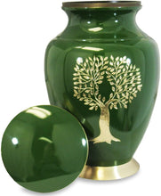 Large Green and Golden Tree of Life Adult Brass Urn with Optional Personalisation