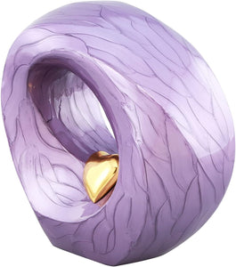 Large Pale Purple and Gold Enamel Heart Contemporary Adult Urn