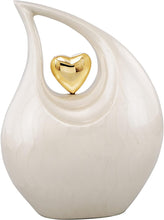 Large Pearl Enamel with Gold Heart Teardrop Adult Urn