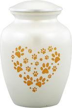 White and Gold Heart Paws Urn with Optional Personalisation