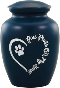 Navy Blue Paw Prints on My Heart Urn with Optional Personalisation