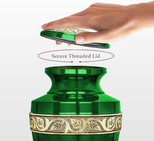 Large Green and Gold Adult Brass Urn with Optional Personalisation