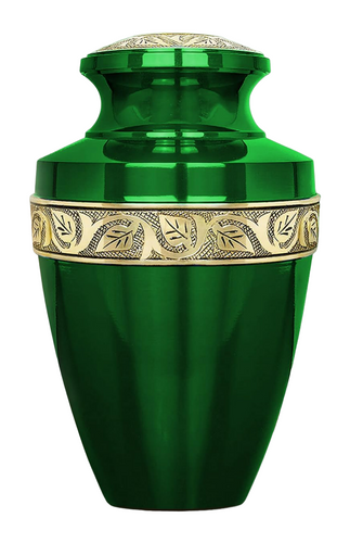 Large Emerald Green and Gold Olympia Adult Brass Urn with Optional Personalisation