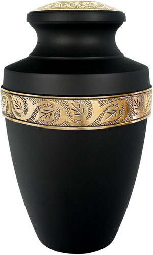 Large Black and Gold Adult Brass Urn with Optional Personalisation