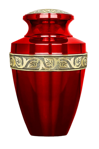 Large Red and Gold Adult Brass Urn with Optional Personalisation