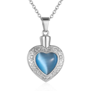 Silver Heart with Gemstone Centre Cremation Urn Pendant - Optional Personalization