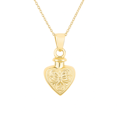 9ct Gold Small Vintage Heart Cremation Urn Pendant with Optional Personalisation