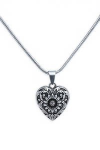 Silver Heart with Flower Cremation Urn Pendant with Optional Personalisation