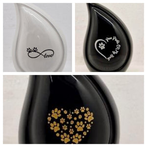 Paw Print On My Heart Black Aluminum Teardrop Pet Cremation Urn