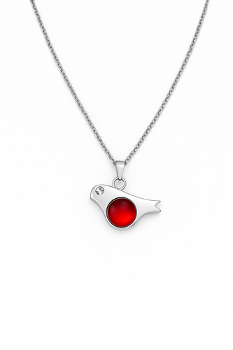 Silver Robin with Red Breast Cremation Urn Pendant