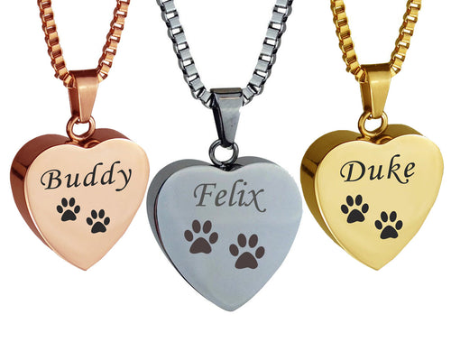 Personalised Pet Cat Dog Paw Print Gold, Silver or Rose Gold Heart Cremation Urn Pendant (Copy)