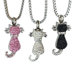 Black Crystal Cat Pet Cremation Urn Pendant