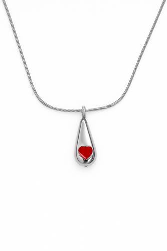 Silver Teardrop with Red Heart Cremation Urn Pendant