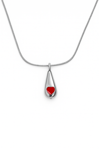 Silver Teardrop with Red Heart Cremation Urn Pendant