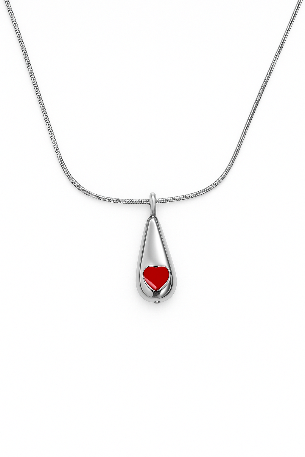Silver Teardrop with Red Heart Cremation Urn Pendant