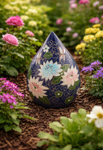 Hand Painted Teardrop Navy Flower Cremation Urn for Adult or Pet