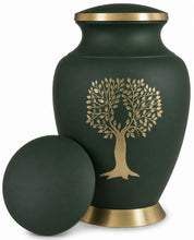 Large Green and Golden Tree of Life Adult Brass Urn with Optional Personalisation