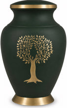 Large Green and Golden Tree of Life Adult Brass Urn with Optional Personalisation