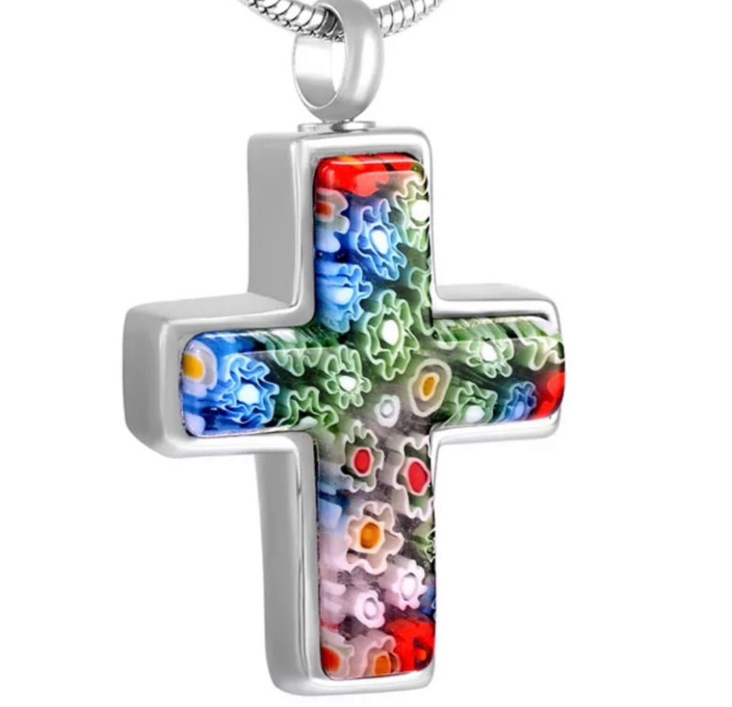 Murano Glass Cross - Cremation Urn Pendant