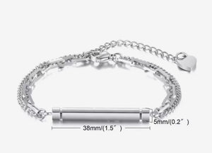 Unisex Adjustable Double Chain Cylinder Urn Bracelet - Memorial Ash Keepsake Jewellery - With Optional Personalised Engraved