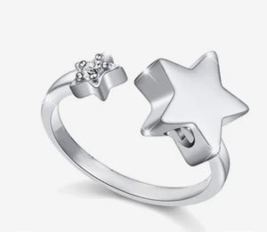 Silver Star Cremation Urn Ring with Optional Personalisation