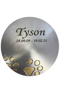 Silver with Gold Paw Prints Urn for Pet Dog or Cat Ashes