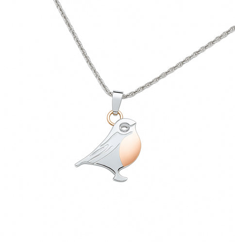 Silver with Rose Gold Robin Cremation Urn Pendant