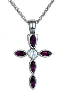 Purple Crystal Cross - Cremation Urn Pendant