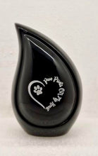 Paw Print On My Heart Black Aluminum Teardrop Pet Cremation Urn