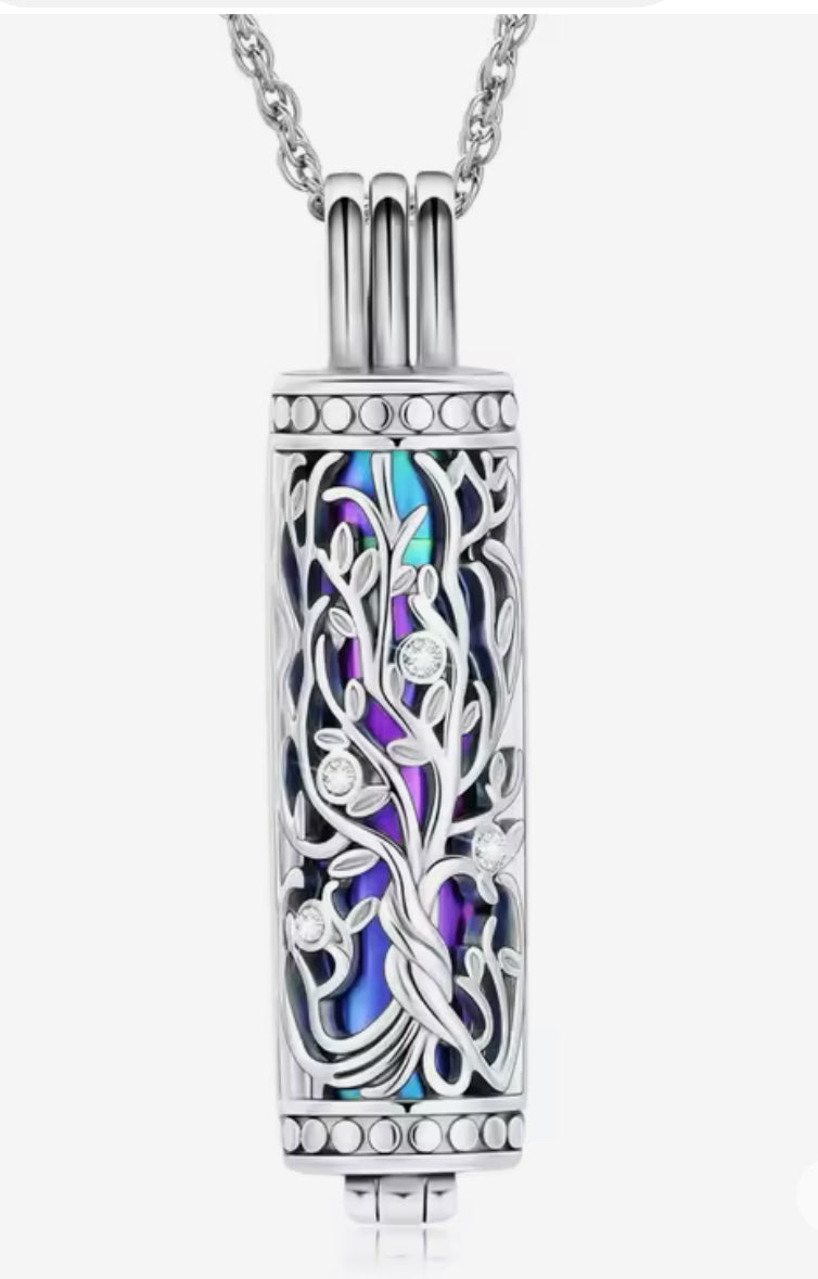 Filigree Cylinder Cremation Urn Pendant