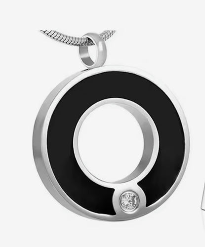 Black Crystal Circle Cremation Urn Pendant - Optional Personalisation