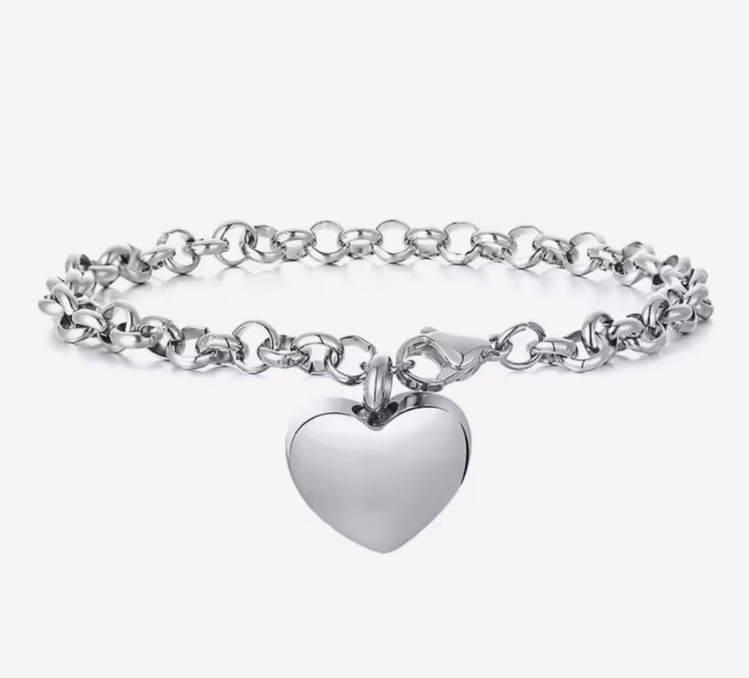 Heart Link Chain Urn Bracelet with Option Personalised Engraving