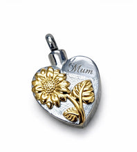 Gold flower heart Personalised Cremation Urn Pendant