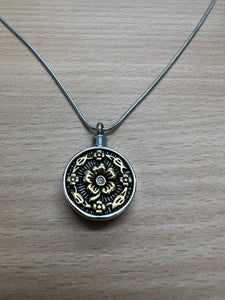 Black and Gold Flower Circle Cremation Urn Pendant