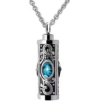 Filigree Crystal Cylinder Cremation Urn Pendant